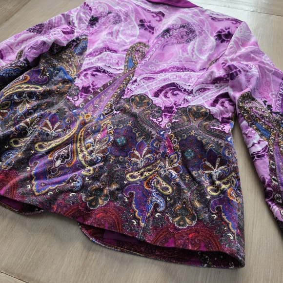Basler Purple Multicolor Paisley Print Blazer Velvet Collar Jacket Medium - Picture 16 of 16